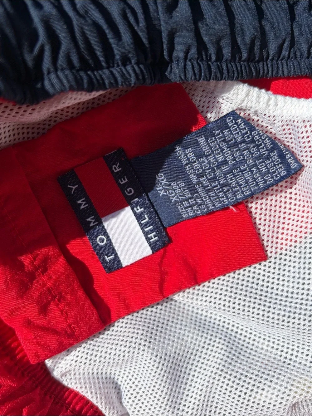 TOMMY TRUNKS Navy Swim Trunks with Multicolor Sail Pattern VINTAGE XL
